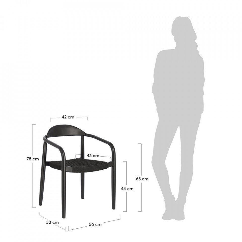 Scaun exterior dining negru din lemn Nina Kave Home