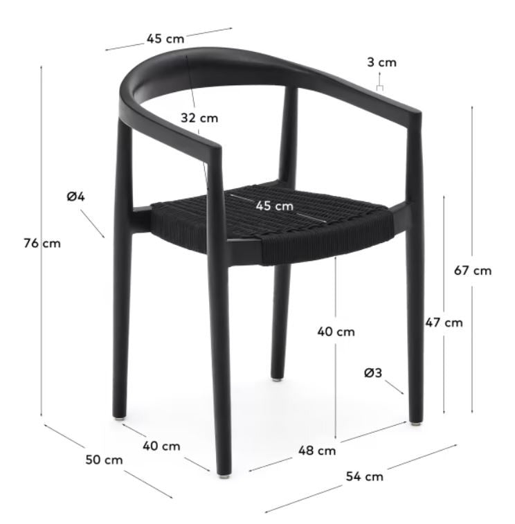 Scaun exterior dining negru din lemn Ydalia Kave Home