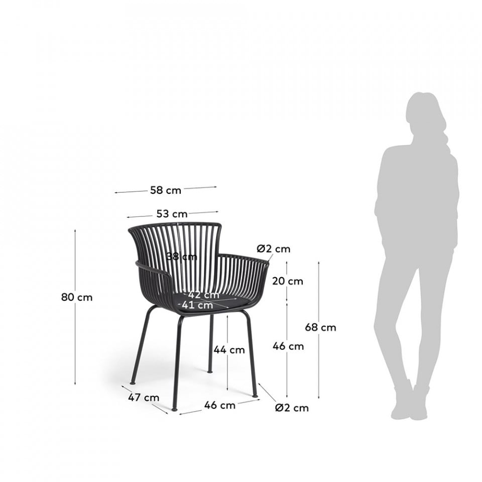 Scaun exterior dining negru din metal Surpika Kave Home