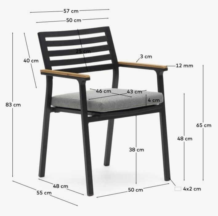Scaun exterior dining negru din textil Bona Kave Home
