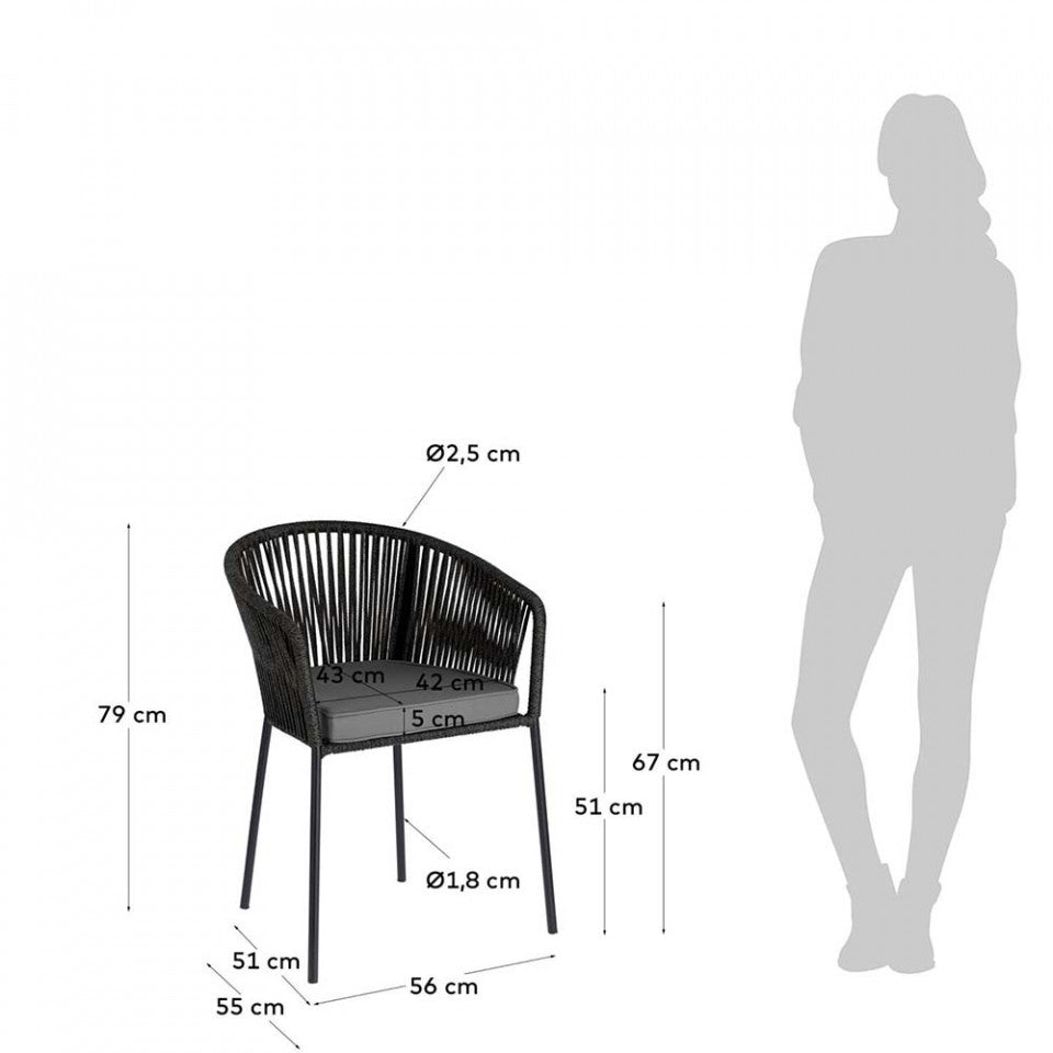 Scaun exterior dining negru din textil Yanet Kave Home