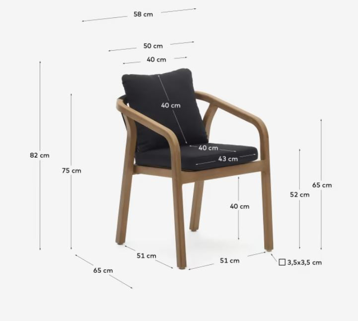 Scaun exterior dining negru/maro din lemn Malaret Kave Home