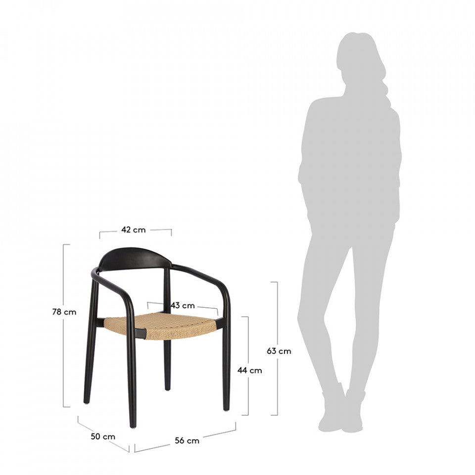 Scaun exterior dining negru/maro din lemn Nina Kave Home