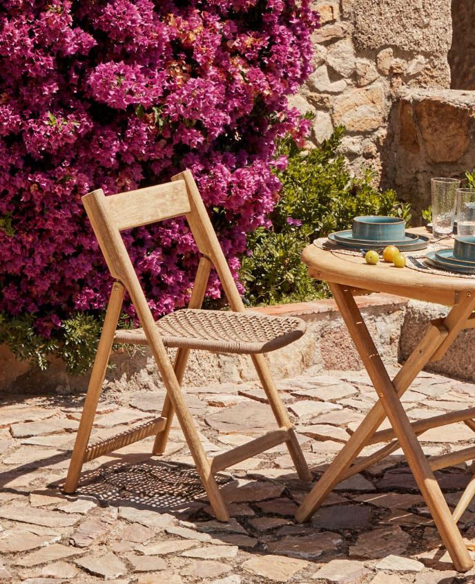 Scaun exterior dining pliabil maro/bej din lemn Dandara Kave Home