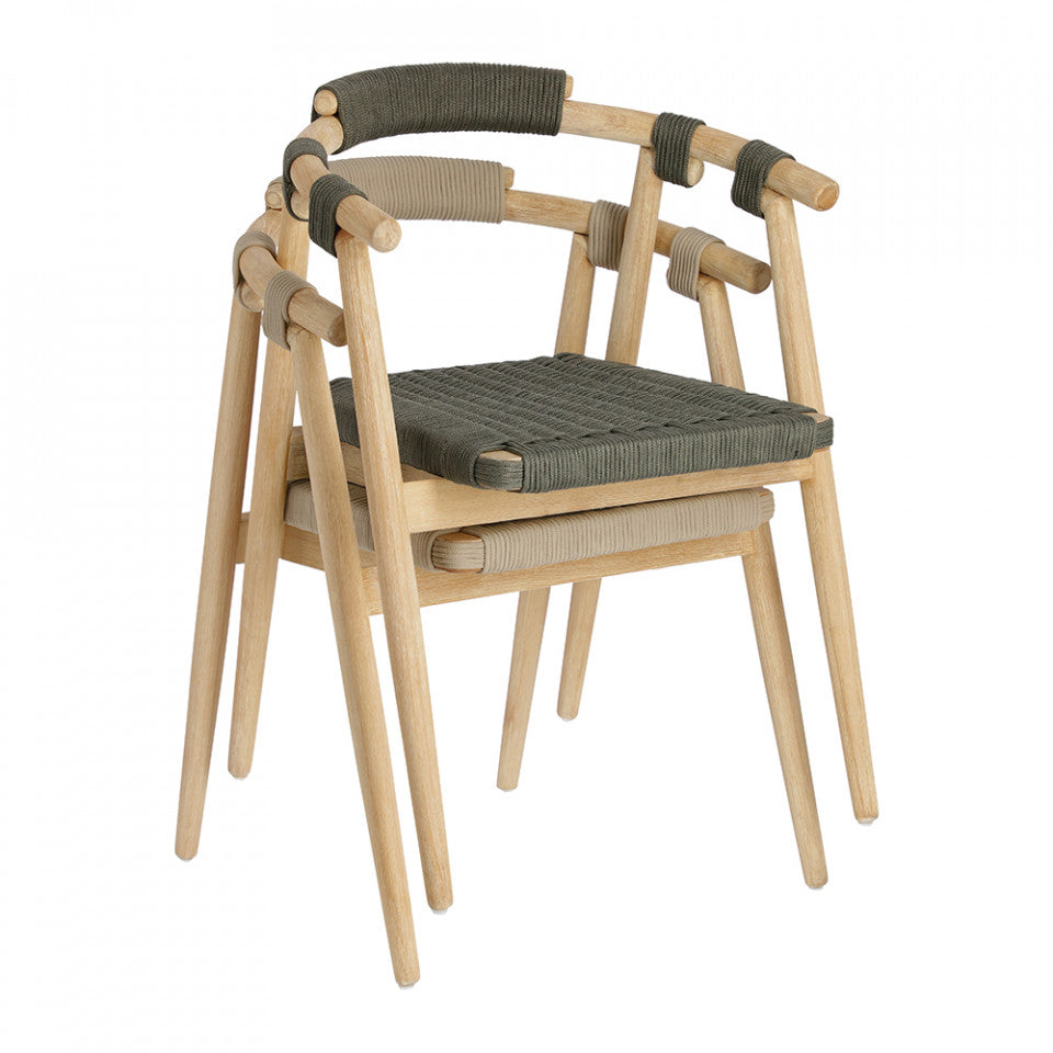 Scaun exterior dining verde/maro din lemn Majela Kave Home