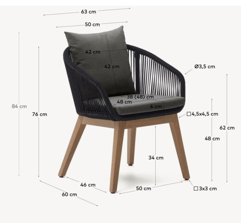 Scaun exterior negru din lemn Portalo Kave Home