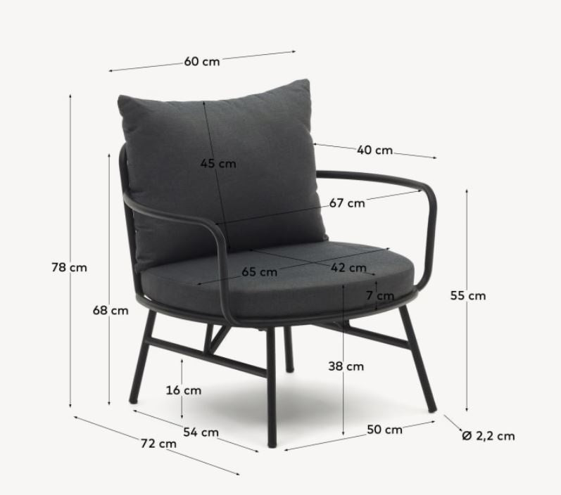 Scaun exterior negru din textil Bramant Kave Home