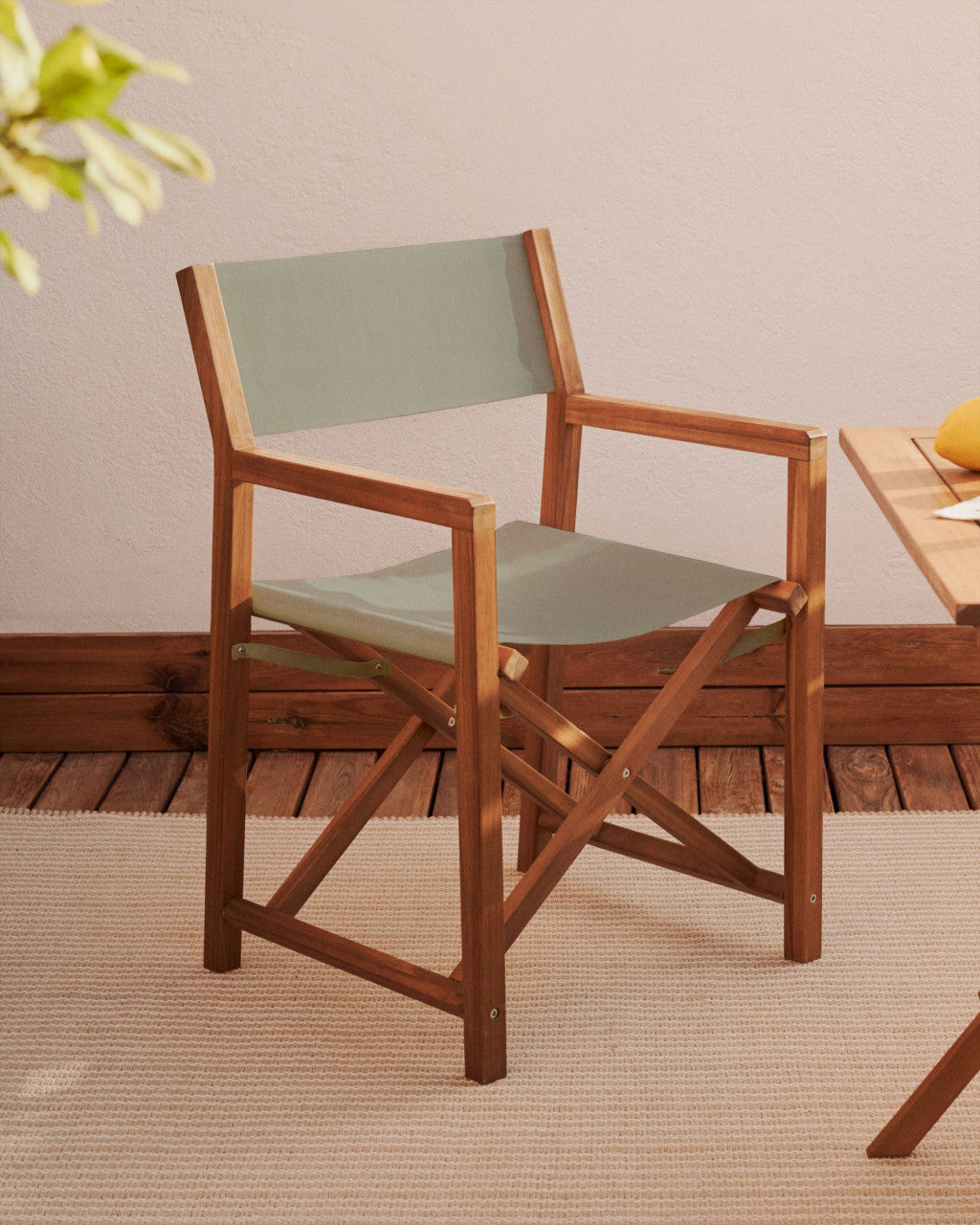 Scaun exterior pliabil verde/maro din textil Thianna Kave Home