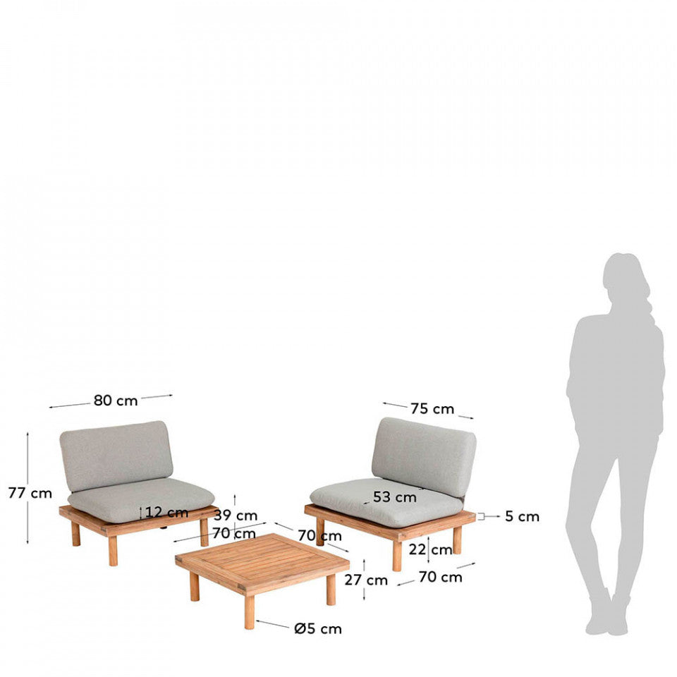 Set 2 fotolii si masa de cafea gri/maro din textil Viridis Kave Home