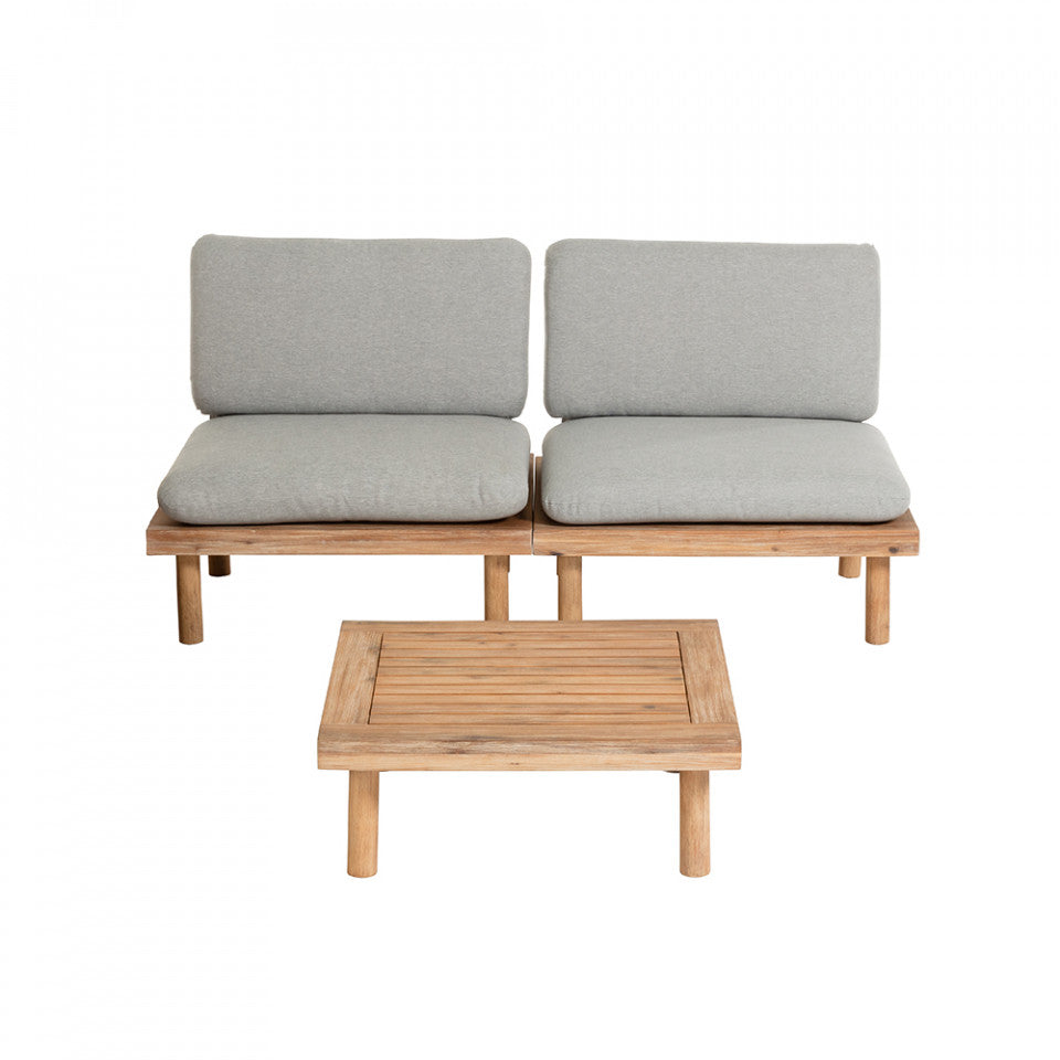 Set 2 fotolii si masa de cafea gri/maro din textil Viridis Kave Home