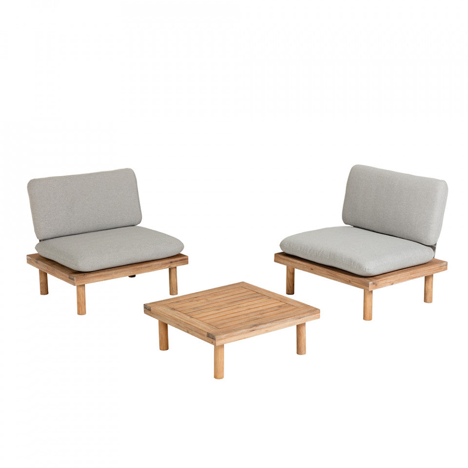 Set 2 fotolii si masa de cafea gri/maro din textil Viridis Kave Home