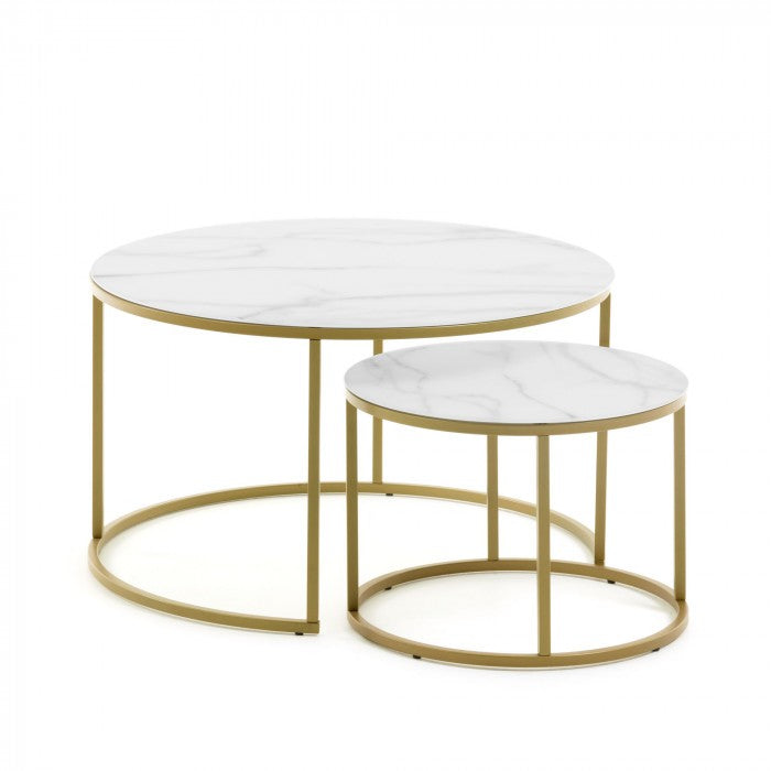 Set 2 mese de cafea albe/aurii din metal Leonor Kave Home