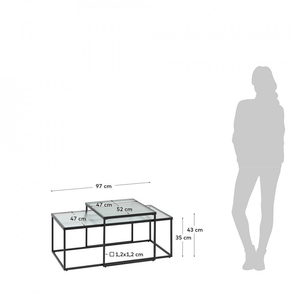 Set 2 mese de cafea negre din metal Akemi Kave Home