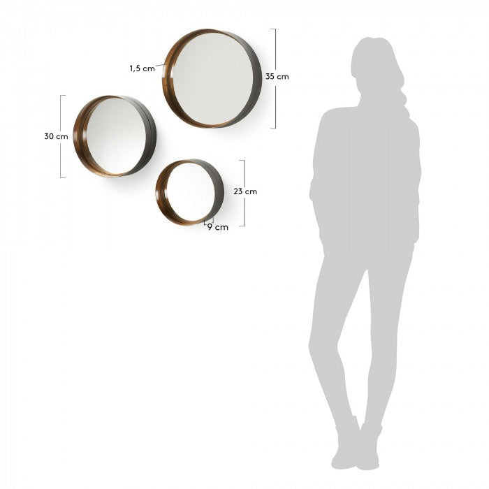 Set 3 oglinzi rotunde din metal Wilton Kave Home
