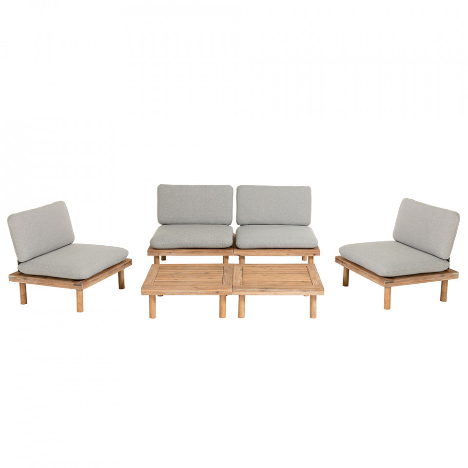 Set 4 fotolii si 2 mese de cafea gri/maro din textil Viridis Kave Home