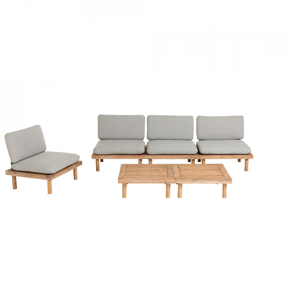 Set 4 fotolii si 2 mese de cafea gri/maro din textil Viridis Kave Home