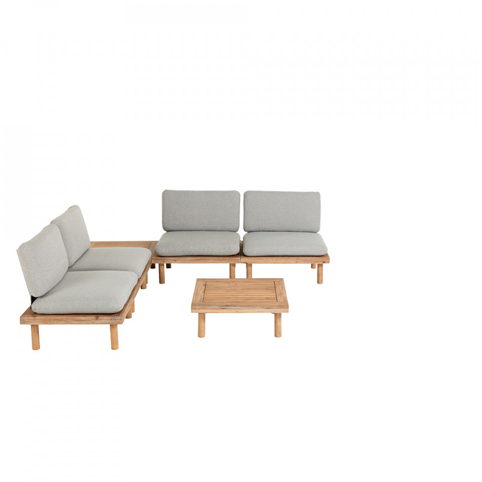 Set 4 fotolii si 2 mese de cafea gri/maro din textil Viridis Kave Home
