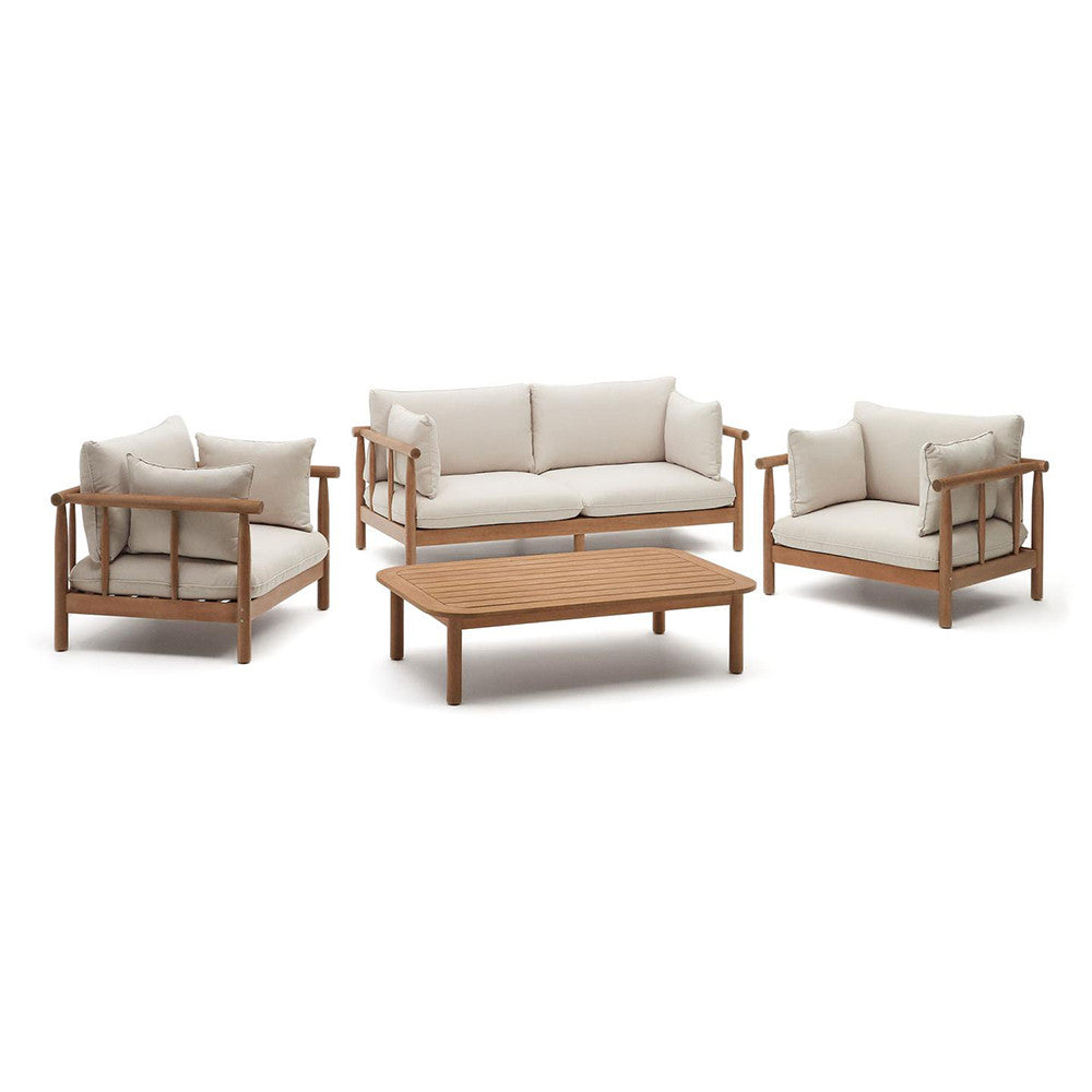 Set canapea, masuta si 2 fotolii maro/gri din textil Sacova Kave Home