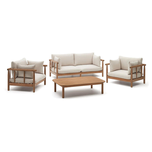 Set canapea, masuta si 2 fotolii maro/gri din textil Sacova Kave Home