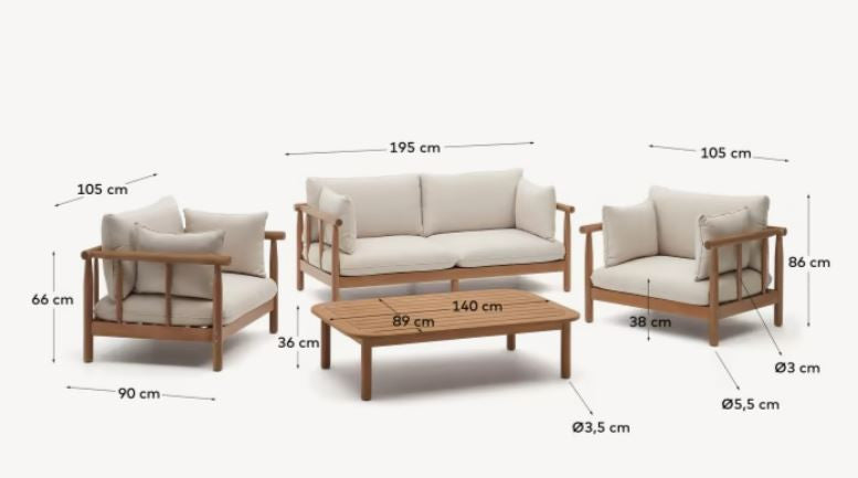 Set canapea, masuta si 2 fotolii maro/gri din textil Sacova Kave Home