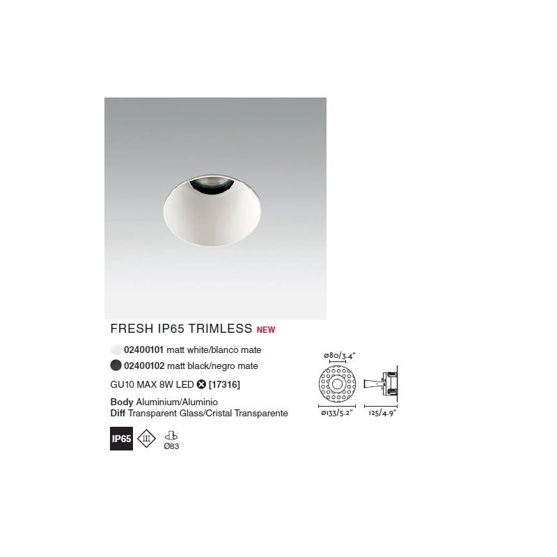 Spot incastrabil modern cu protectie IP65 FRESH TRIMLESS alb