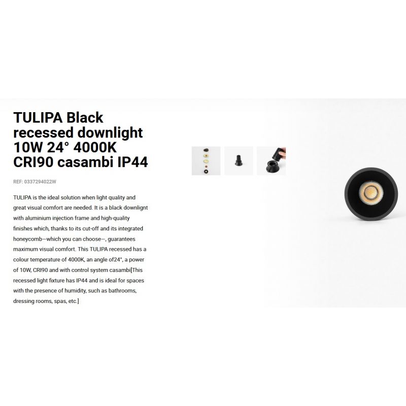 Spot LED incastrabil TULIPA Black recessed downlight 10W 24° 4000K CRI90 casambi IP44