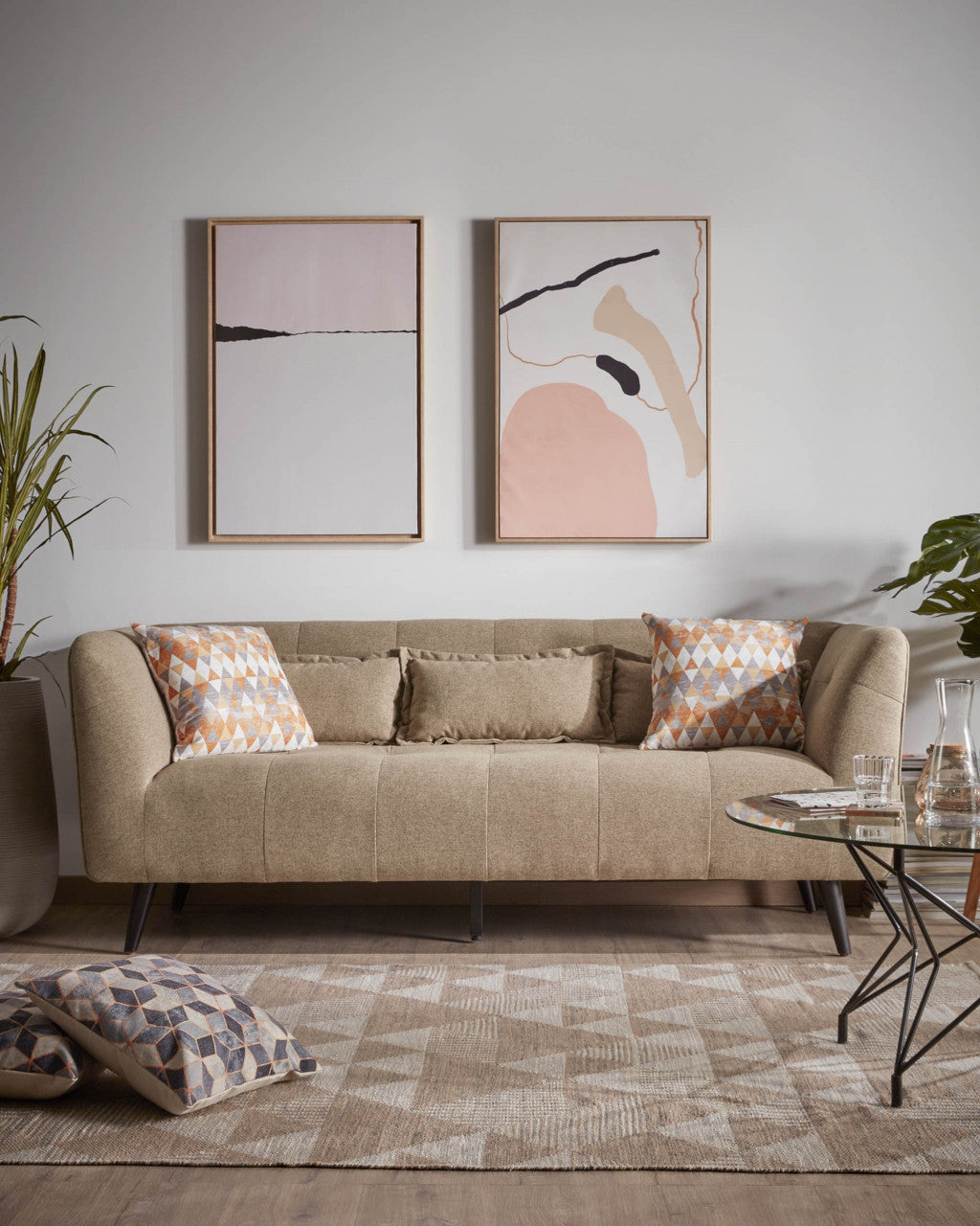 Tablou roz/auriu din fibre naturale 60x90 cm Wrigley Pink Kave Home