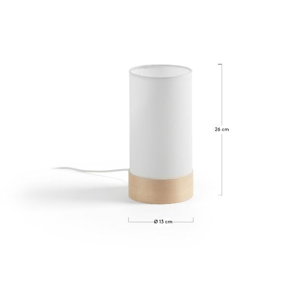 Veioza alba din lemn si bumbac 26 cm Slat Kave Home