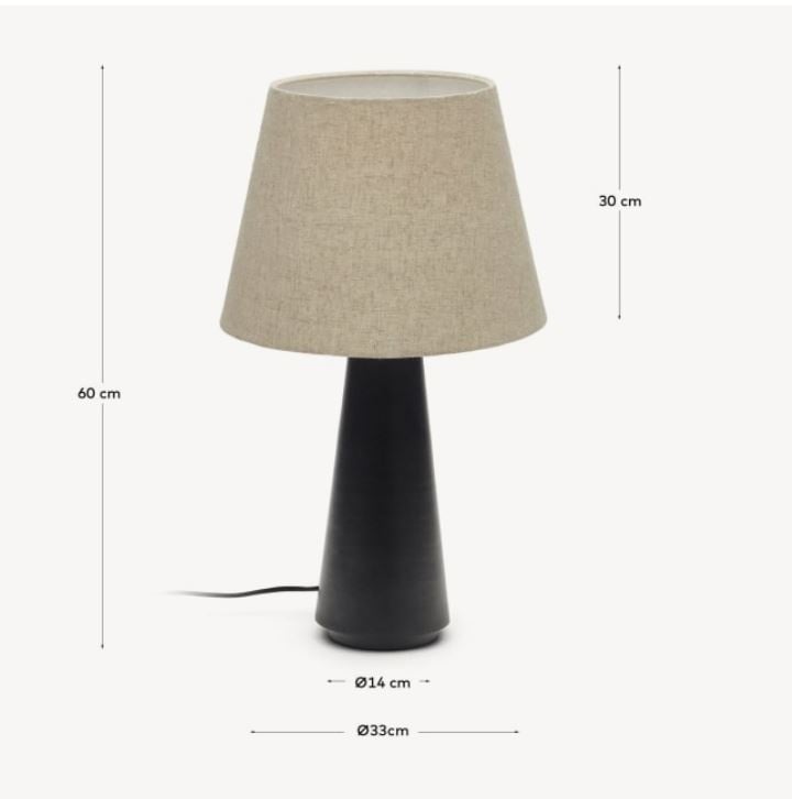 Veioza crem/neagra din textil 60 cm Torrent Kave Home