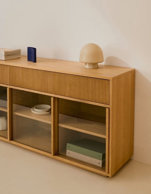 Veioza gri din sticla 20 cm Reig Kave Home