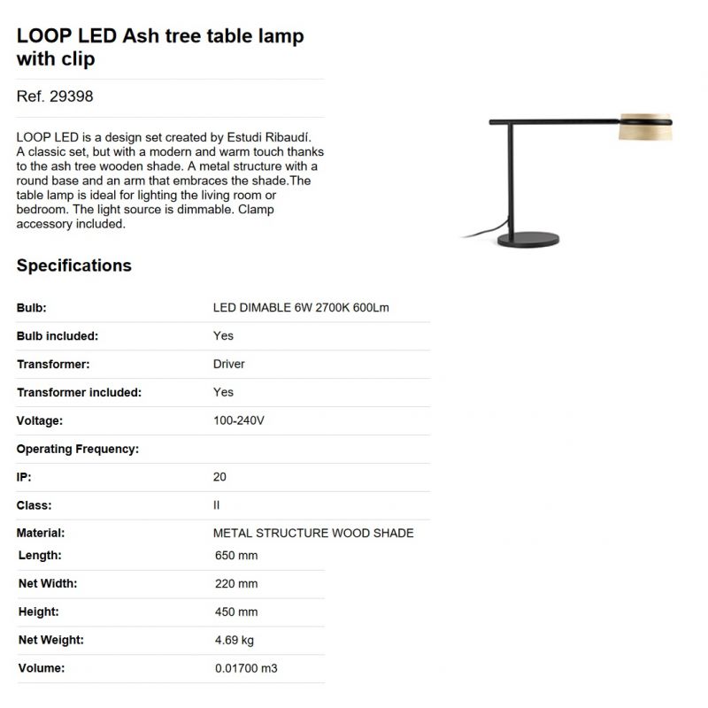 Veioza LED / Lampa de masa dimabila design deosebit LOOP frasin