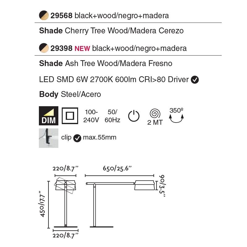 Veioza LED / Lampa de masa dimabila design deosebit LOOP frasin