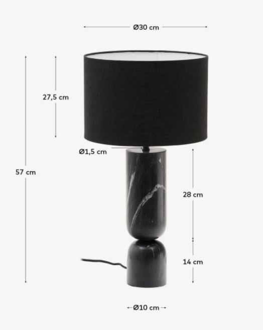 Veioza neagra din marmura 57 cm Vex Kave Home