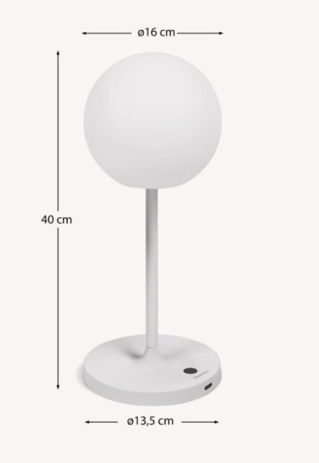 Veioza portabila alba din metal cu USB 40 cm Dinesh Kave Home