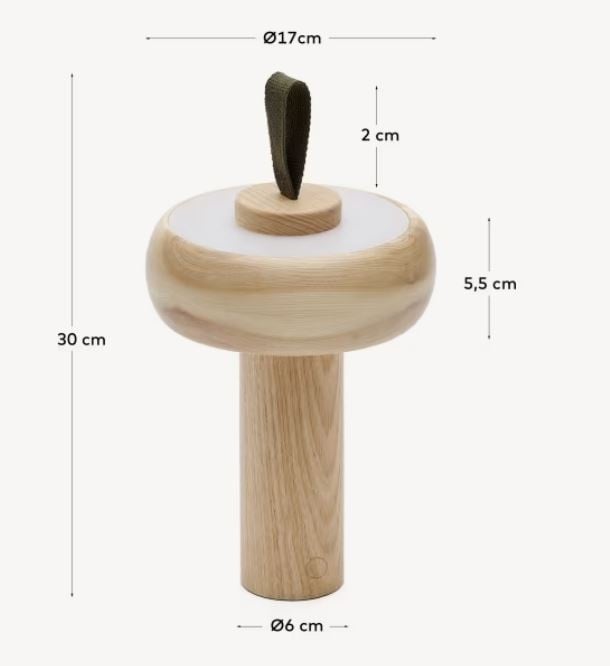 Veioza portabila maro din lemn cu USB 30 cm Luba Kave Home