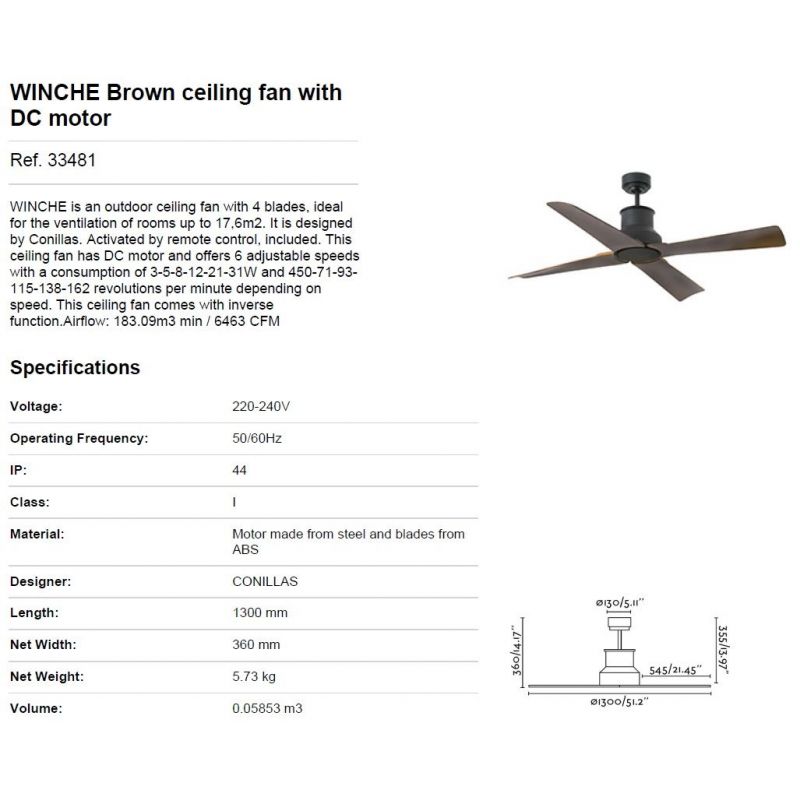 Ventilator cu telecomanda IP44 WINCHE maro