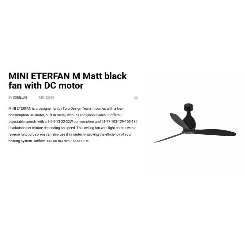 Ventilator cu telecomanda MINI ETERFAN M negru mat