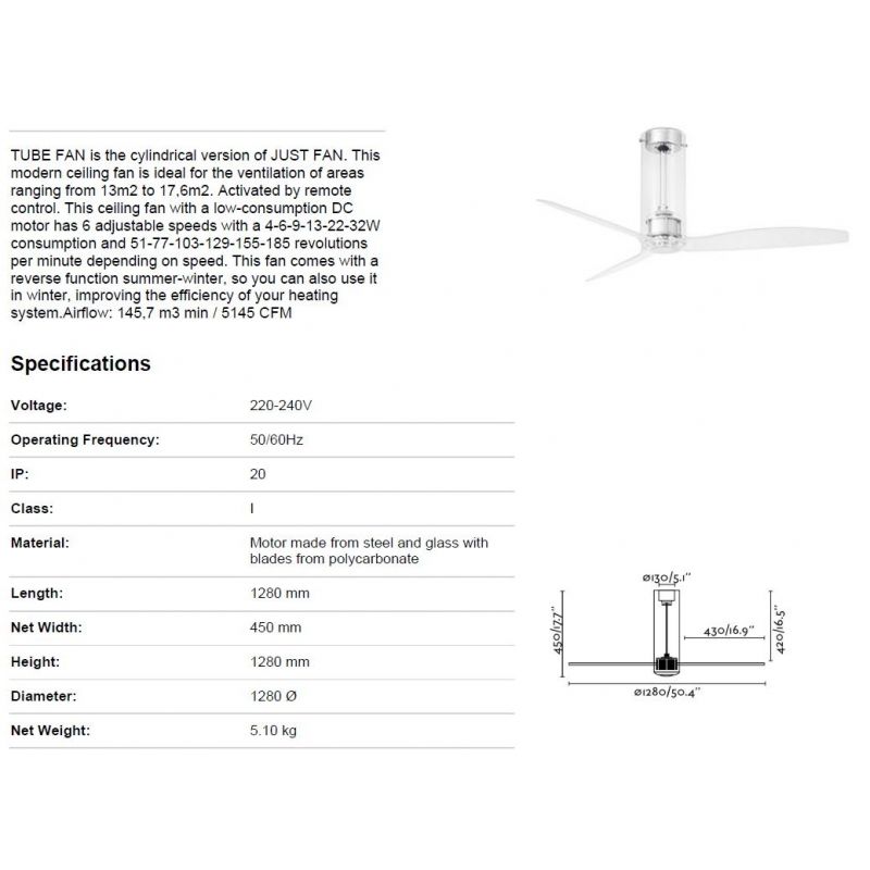 Ventilator cu telecomanda Tube crom / transparent