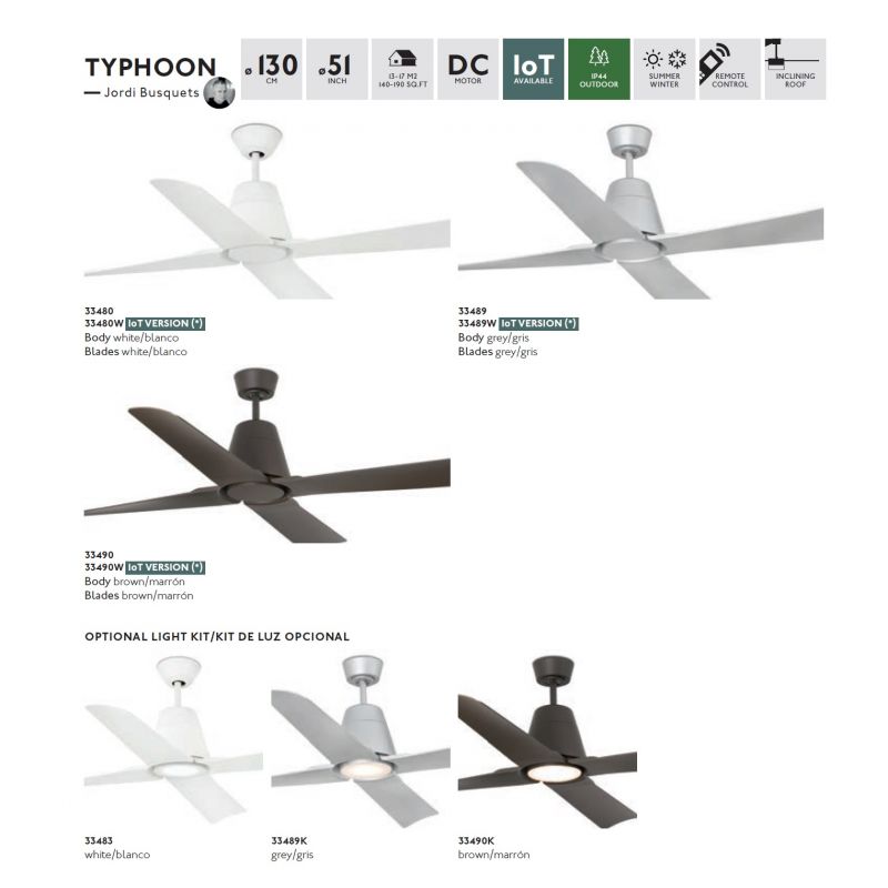 Ventilator de tavan cu telecomanda de exterior IP44 design modern TYPHOON alb