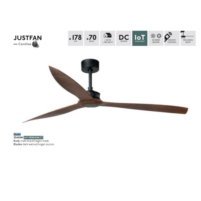 Ventilator de tavan cu telecomanda design modern JUSTFAN lemn/negru