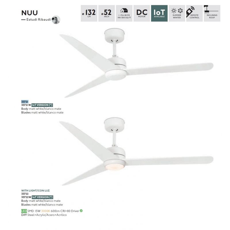 Ventilator de tavan cu telecomanda design modern NUU alb