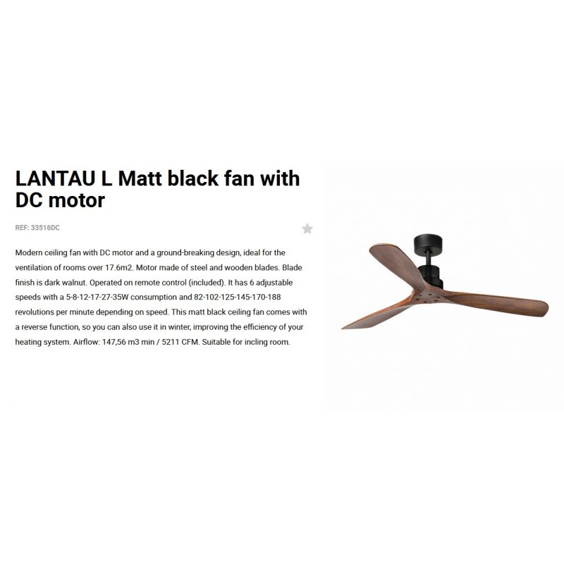 Ventilator de tavan cu telecomanda LANTAU L negru/ lemn maro