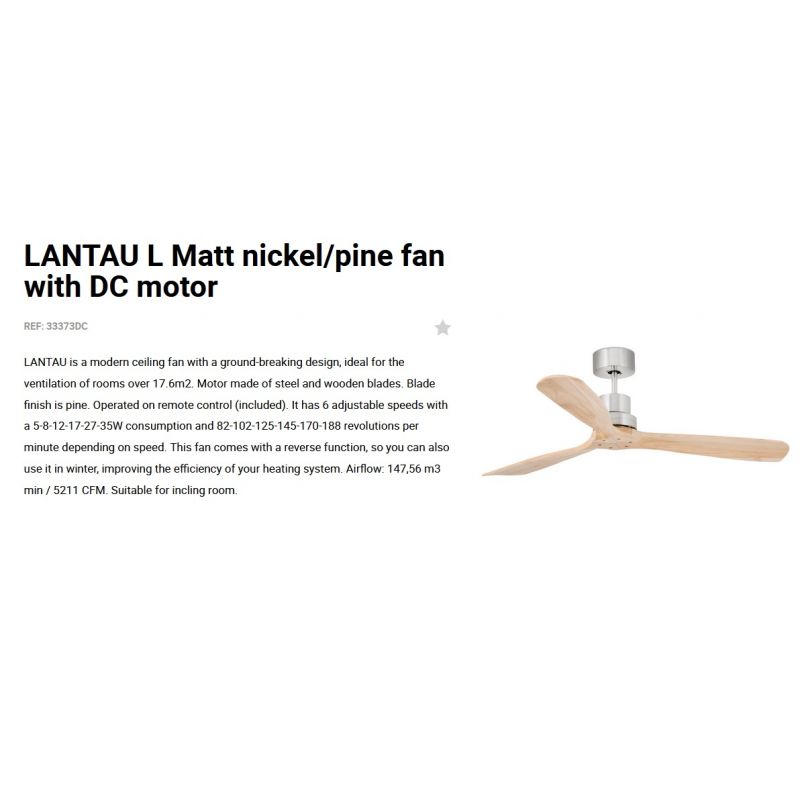 Ventilator de tavan cu telecomanda LANTAU L nickel/lemn pin