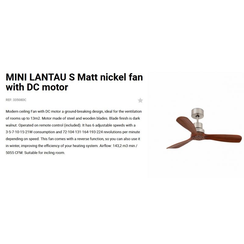 Ventilator de tavan cu telecomanda MINI LANTAU S nickel/lemn nuc