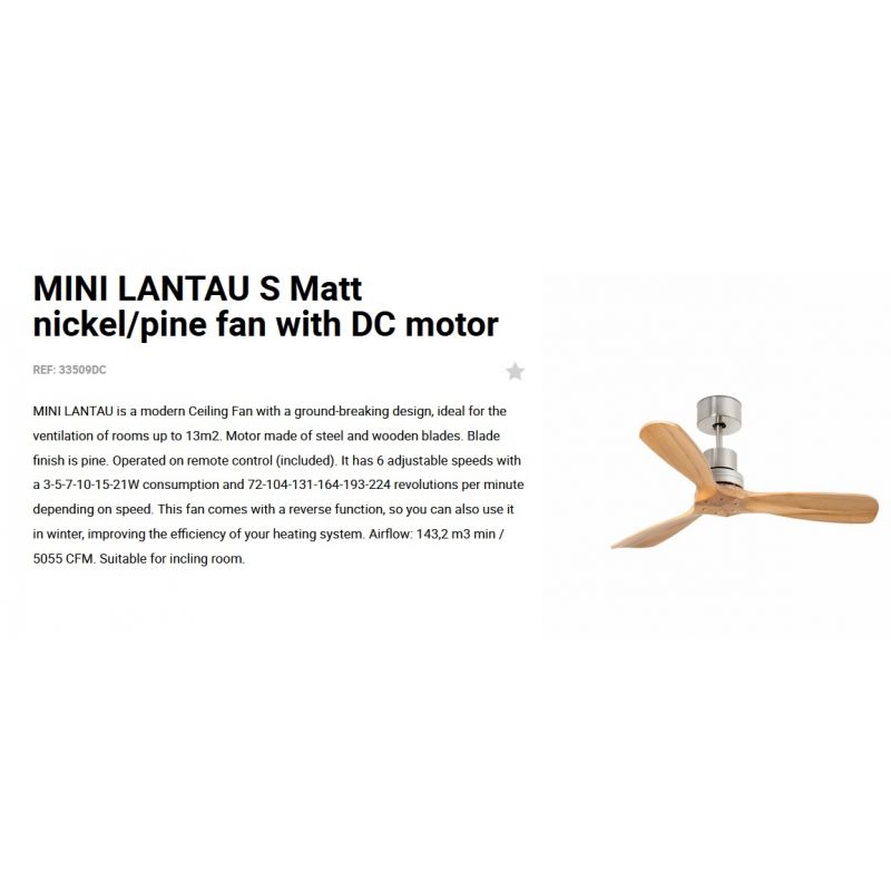 Ventilator de tavan cu telecomanda MINI LANTAU S nickel/lemn pin