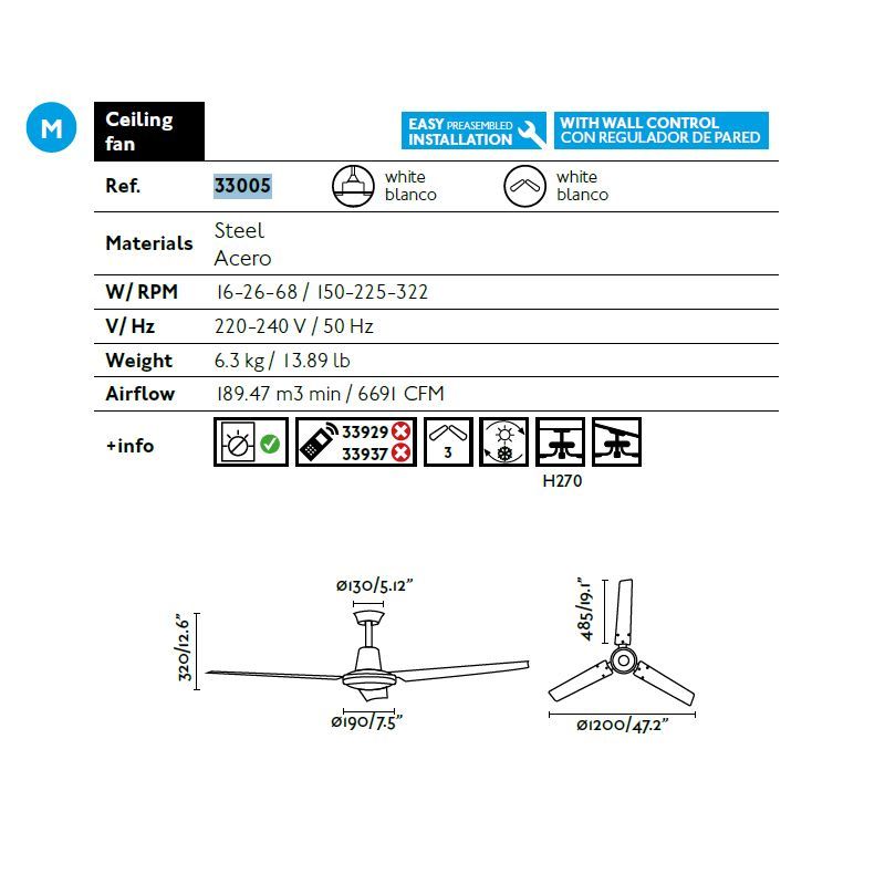 Ventilator de tavan ECO INDUS M