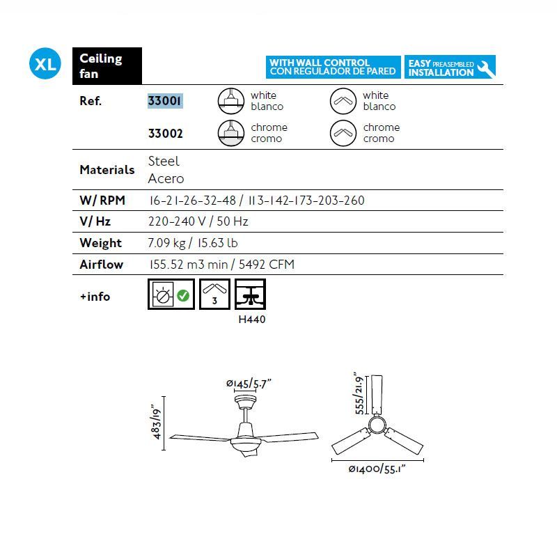 Ventilator de tavan INDUS XXL alb