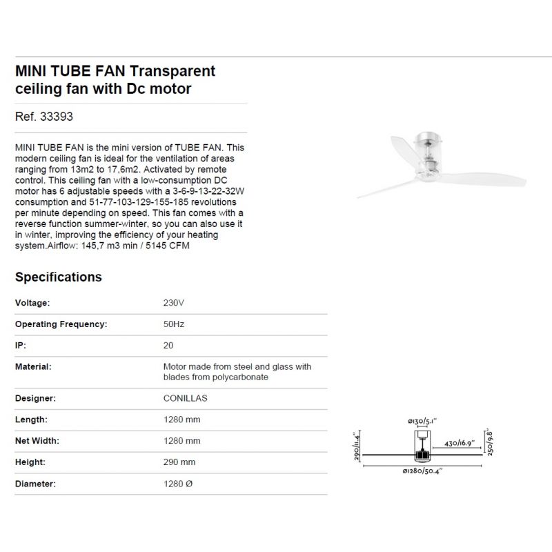 Ventilator de tavan modern cu telecomanda MINI TUBE FAN Transparent